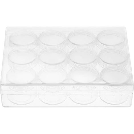 Rechteckige, transparente Schmuckaufbewahrungsbox mit 12 runden Miniatur-Einmachgläsern (15 g) (1/5)