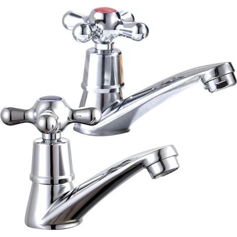 2 robinet de lavabo, argenté, monotrou, eau froide, pour vasque (1/5)