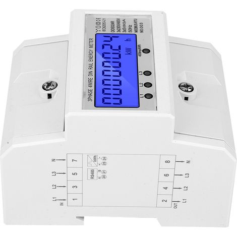 Compteur d'énergie électronique triphasé 4 fils sur rail DIN, wattmètre, RS485, rétroéclairage LCD (1/5)