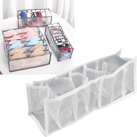 Boîte de rangement pour sous-vêtements, respirante et pliable, avec plusieurs compartiments, pour soutiens-gorge et chaussettes (7 compartiments). (1/5)