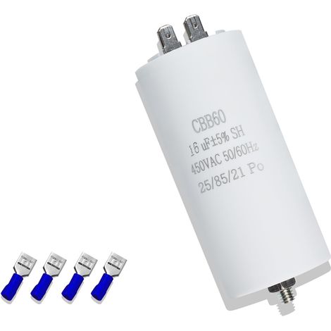 CBB60 Condensateur 16UF,450V 50/60Hz Condensateur de démarrage 16µF Condensateur de démarrage moteur M8 pour moteur électrique (1/5)