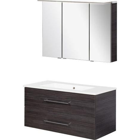 Fackelmann B.perfekt Badmöbel Set 3-teilig, 100 cm, Anthrazit, LED-Spiegelschrank-09836 (1/5)