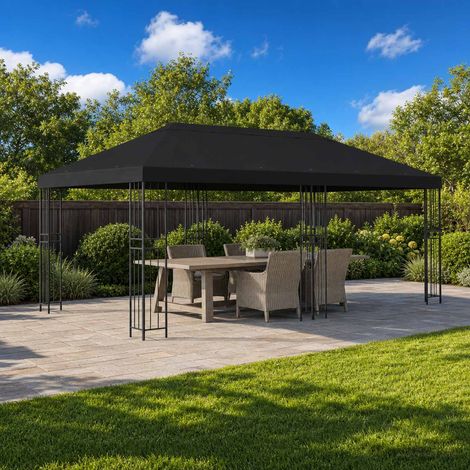 vidaXL Gazebo con pareti laterali 6 x 3 m Nero Poliestere e Acciaio (1/5)