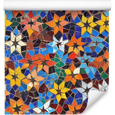 Papier peint mosaïque mexicaine bleu et orange 50x1000 cm (1/5)