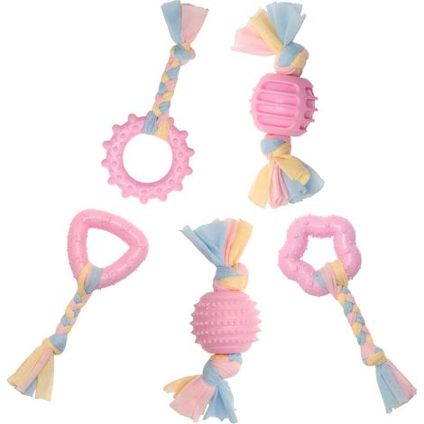 3 pièces jouet à mâcher pour chiot, corde rose et bleue, étoile balle bâtonnet, dentition, petits chiens (1/5)