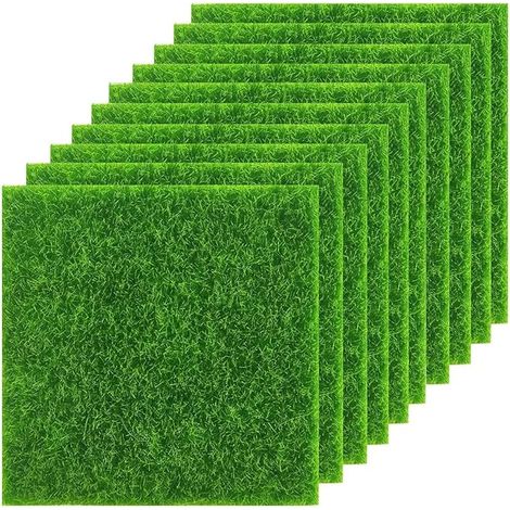Lot de 10 Carrés de Gazon Artificiel 15 x 15 cm - Pelouse Synthétique Miniature pour Décoration de Jardin, Maquette et Maison de Poupée (1/5)