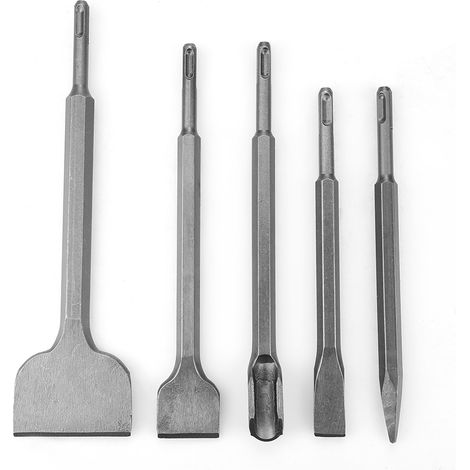 Set di punte a scalpello per martello rotativo, 5 diversi tipi SDS Plus per martello demolitore elettrico, cemento, pietra e piastrelle in ceramica a punta piatta