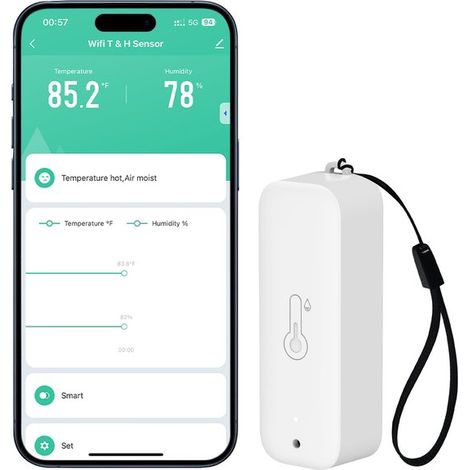 WLAN Hygrometer Thermometer Sensor Kabelloser Temperatur und Feuchtigkeitssensor für Innen und Außenbereiche mit Benachrichtigungsfunktion per Ap (1/5)
