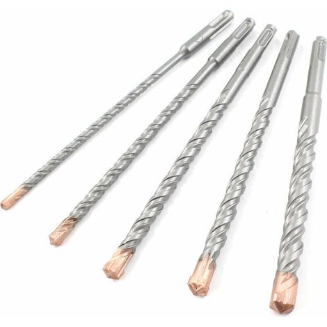 Set of 5 tungsten steel electric impact drill bits, round shank, cross alloy impact drill, 200 mm set (1/5)