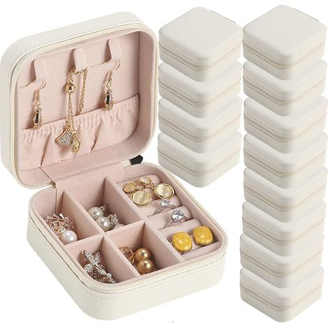 Coffret de rangement portable, coffret cadeau demoiselle d'honneur, mini coffret à bijoux, coffret de rangement en cuir PU, ensemble de 12 pièces, blanc (1/5)