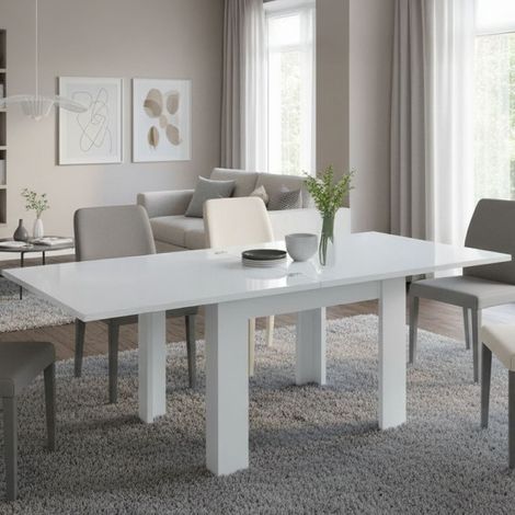 Dmora Mesa de comedor con apertura para libros, Made in Italy, Consola auxiliar de cocina, Mesa extensible, 90x90h75 cm, Color blanco brillante, con embalaje reforzado (1/5)