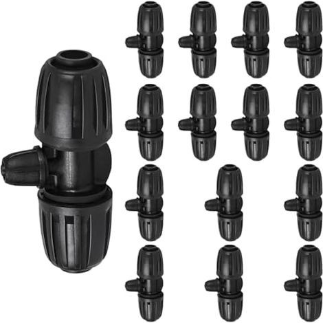 Lot de 15 connecteurs en T barbelés verrouillés, kit de raccords d'irrigation goutte à goutte de 8/12 mm à 4/7 mm, connecteur femelle à 3 voies pour système d'arrosage (1/5)