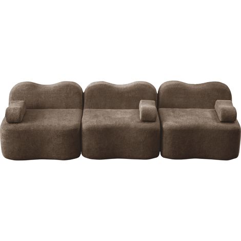 ELVMI Sofá modular 3 plazas en terciopelo, con asiento profundo y respaldo ondulado, Marrón (1/5)