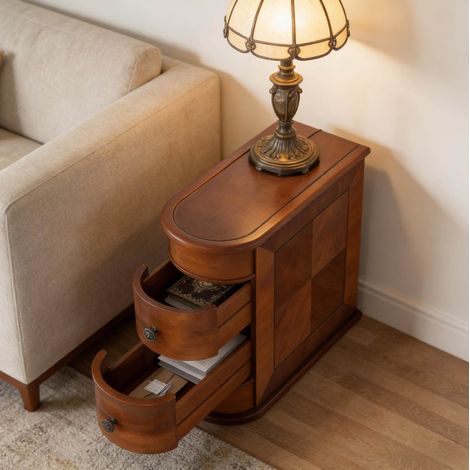Mesa auxiliar con 2 cajones de madera nogal OKMYHOME (1/5)