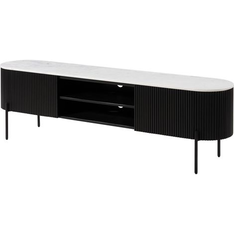 Mobile Tv in legno di Mango 200x36x51 Laccato nero - marmo bianco BARCELONA 110