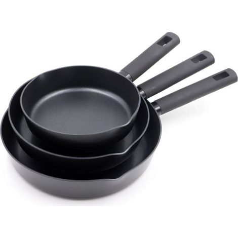 Lot de 3 poêles à frire en aluminium  Poêle à double bec verseur pour plaques à induction 20 cm - 24 cm - 28 cm  Revêtement an (1/5)