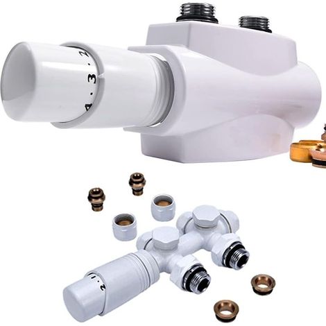 Bloc multibloc avec thermostat, bloc de vanne d'angle et goulotte de passage pour radiateurs de salle de bains, raccordement central, robinetterie, accessoires de chauffage, tête thermostatique, M30x1 (1/5)