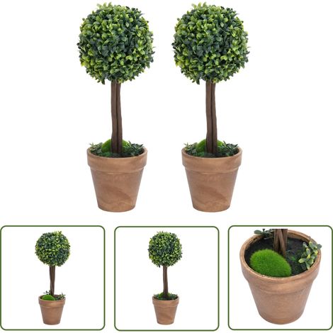 The Living Store Künstliche Buchsbäume 2 Stk. mit Topf Kugelform Grün 56 cm - Künstliche Pflanzen - Buchsbaum - Indoor Pflanzen - Outdoor Pflanzen - Deko Pflanzen (1/5)