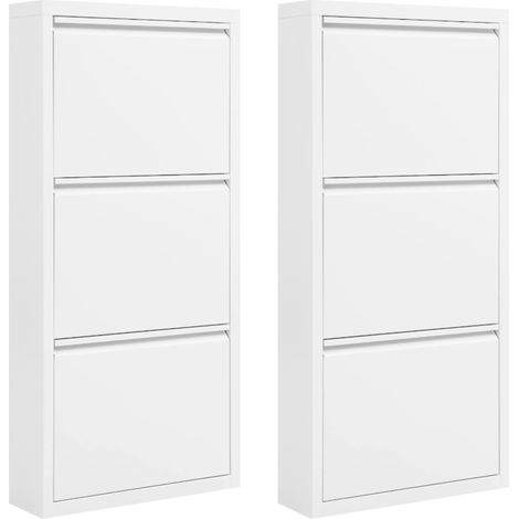 ELVMI Zapatero con 3 Compartimentos Abatibles Magnéticos, Set de 2 para Recibidor, Metal Blanco, 50 x 15 x 106 cm (1/5)