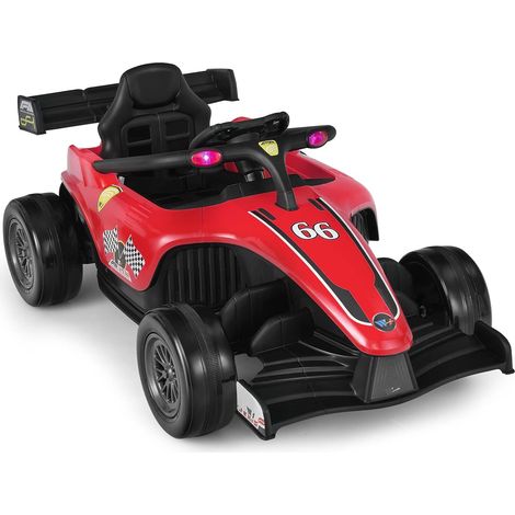 COSTWAY Coche Eléctrico Infantil 12 V a Pilas/Camión de Carreras, Suspensión por Muelles, Sistema de Arranque Suave, Música, Luces, Vehículo de Juguete para Niños 3-7 Años, 2-5 km/h (Rojo) (1/5)