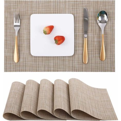 Set de Table Lot de 6, Set Table Lavable Résiste à la Chaleur Antidérapant Tissé Sets de Table PVC Vinyle pour Cuisine Table à Manger 30x45cm, (1/4)