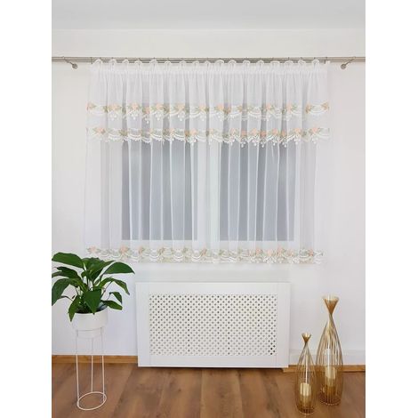 Rideau prêt à poser en dentelle guipure à roses 400x150cm (1/5)
