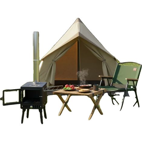 Poêle de tente, cheminée à 5 sections, poêle à bois portable, hauteur de 1,34 m, acier inoxydable, capacité de charge de 35-40 kg (1/5)