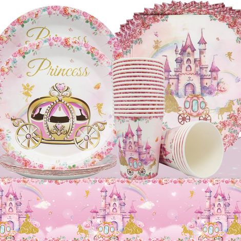 Vaisselle 61Pcs Kit Anniversaire Partyware Set Décoration de fête de Château Comprend Assiette,Gobelets en Papier Serviettes Nappe,20 invités (1/5)