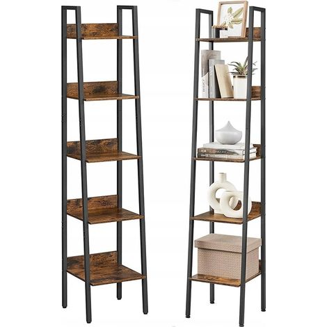 Industrielles Büro-Standregal, schwarz, 5 Fachböden, Leiter für Bücher, Loft (1/4)