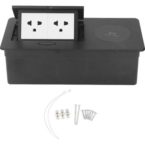 Prises murales encastrées pour bureau, boîtier de connexion USB standard américain, 3 trous 15A AC 127V, charge sans fil intégrée (1/5)