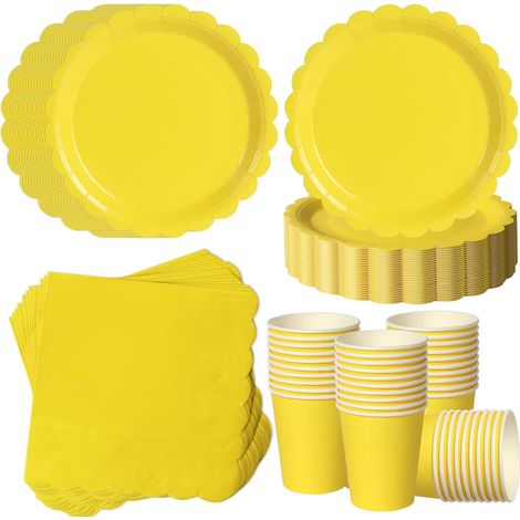 120 Pièces Jaune vaisselle jetable anniversaire pour 40 Invités (1/5)