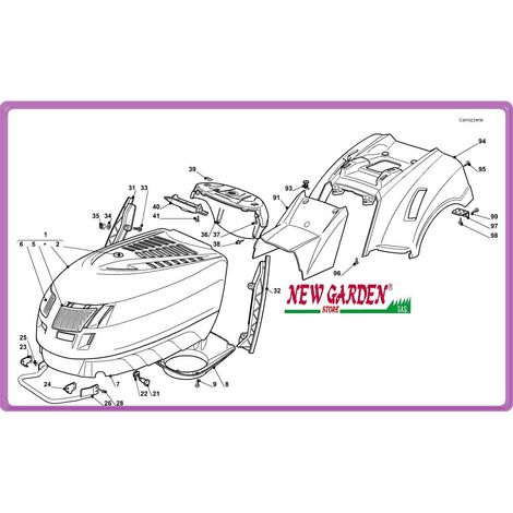 Esploso carrozzeria trattorino 92cm PLUS 15 5/92 H CASTELGARDEN GGP mountfield 94 copertura ruote rosso 325110322/0