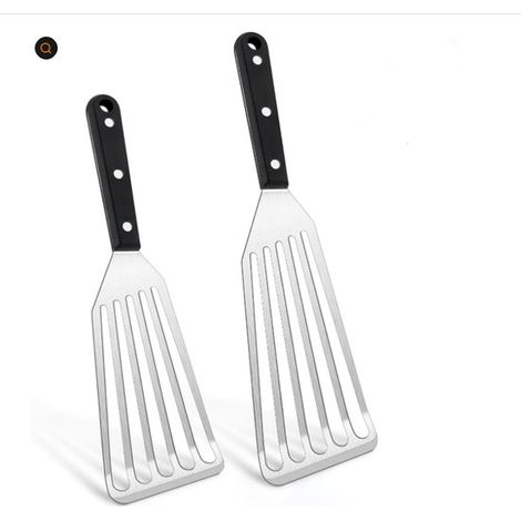 Set mit 2 Fischwendern aus Edelstahl (28 cm & 32 cm) – Pfannenwender mit Loch und schwarzem Griff, langlebig für Fisch, Fleisch und Grillgut (1/5)