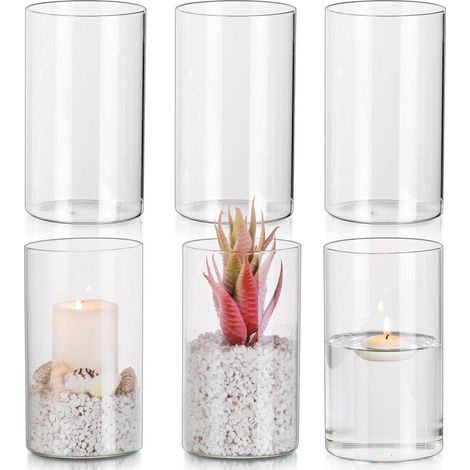 6er Set Glasseam Kerzenhalter Stumpenkerzen Hochzeit Tischdeko Glas Zylinder (1/5)