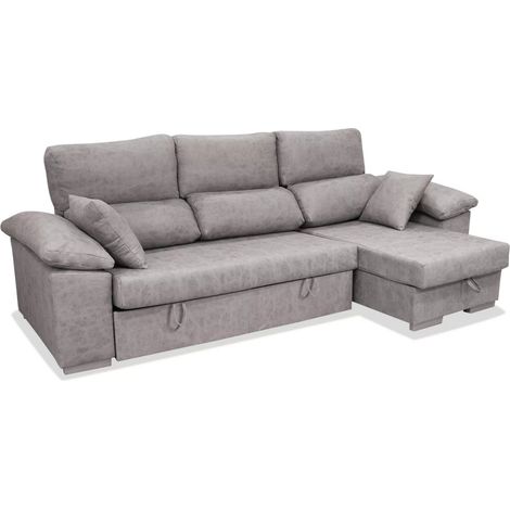 Sofá Chaiselongue cama Alvaro tapizado cemento, 265cm(ancho) 145cm(fondo) 98cm(altura).