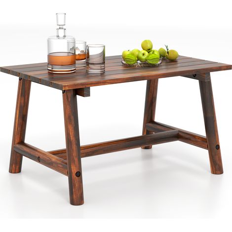 Table Basse d'Extérieur en Bois Massif avec Plateau à Lattes, Table Rectangulaire pour Jardin, Pelouse, 90 x 55 x 50 cm, Charge 125KG, Marron (1/5)