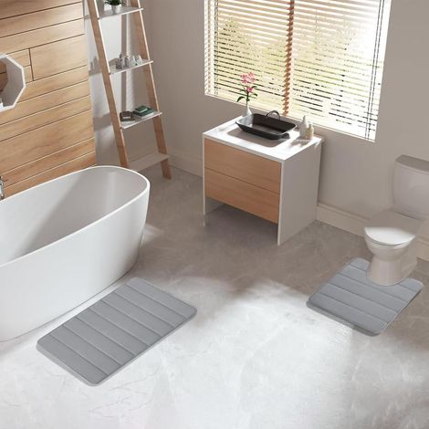 Tapis De Salle De Bain - Tapis Toilette 2 Pièces - Dos En Caoutchouc Anti-Dérapant - Velours Peluche Et Mousse Mémoire - 40x50 cm Et 40x60 cm (1/5)