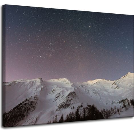 Lienzo impreso con cielo estrellado sobre las cumbres.