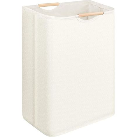 Panier à linge pliable 60L – Manche en bois – Tissu robuste avec revêtement PE imperméable – Dimensions 55 x 40 x 27 cm (1/5)