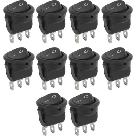 Lot de 10 mini interrupteurs à bascule de 23 mm, 3 broches, 2 positions, ronds, type bateau, ON/OFF