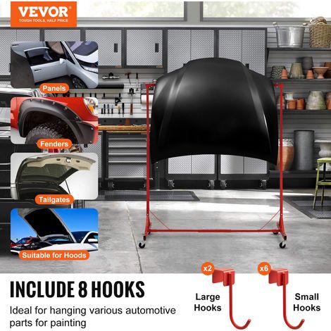 Support à Peinture Carrosserie, Hauteur Réglable 1,5-2 m, Capacité de Charge 30 kg, 8 Crochets, 4 Roues Pivotantes, pour Séchage de… (1/5)
