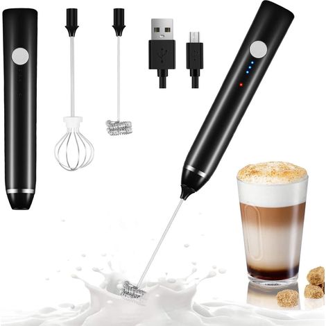 Milk Frother,Coffee Frother Electric Whisk, Handheld Milk Frothers USB Rechargeable, 3 Gear Adjustable Milk Bubbler for Latte, Cappuccino, Hot Chocolate, Egg Beating (Black)