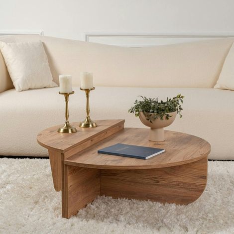 Table basse moderne effet bois de pin - 2 hauteurs MARFA