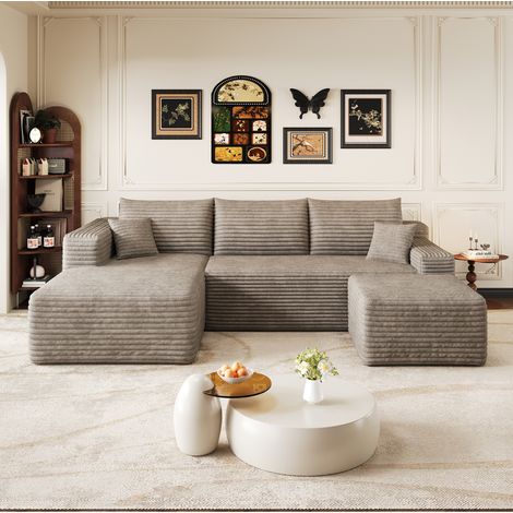 Ecksofa 241 cm Camel aus Cordstoff ohne Montage (1/5)