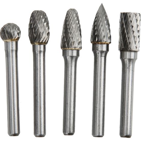 Jeu de 5 fraises rotatives en carbure de tungstène 6x10mm, double coupe, pour usinage, aviation, automobile, marine, chimie, artisanat et sculpture (1/5)
