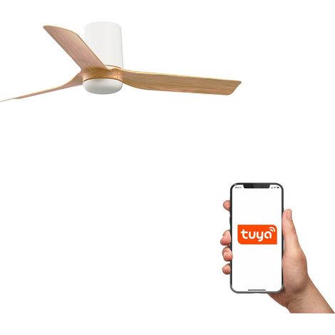 Faro Mini Punt Tub Petit ventilateur de plafond à 3 pales, blanc mat, érable, système intelligent Tuya (1/4)