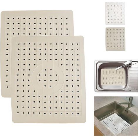 Alfombrilla para fregadero (2 unidades), 31 x 26 cm, Goma, Alfombrilla para lavabo, Protector contra salpicaduras, Alfombrilla de drenaje (1/5)