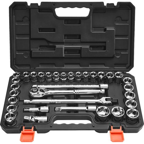 VEVOR Set di Bussole, 33 Pezzi, Set di Bussole e Cricchetti da 12,7 mm, SAE e Metriche, con Chiave a Cricchetto, Barra di Prolunga e Custodia, Acciaio Legato CR-V, per Riparazioni Automobilistiche (1/5)