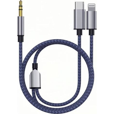 Câble adaptateur audio auxiliaire USB-C et Lightning vers prise jack 3,5 mm en nylon tressé (1/5)