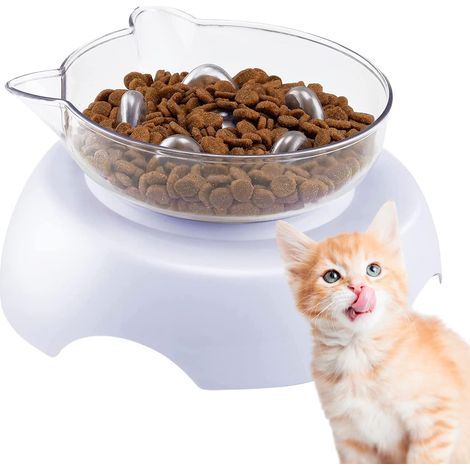 Anti Glutton Cat Bowl, Transparent, Adjustable Simple Bowl, with Raised Support, Water and Food, Prevent Neck Injury (1/2)